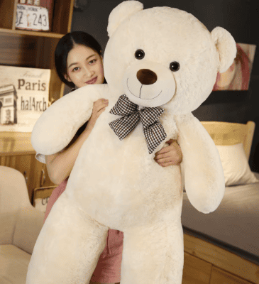 Big teddy bear with bow - big and soft plush