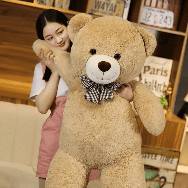 Big teddy bear with bow - big and soft plush
