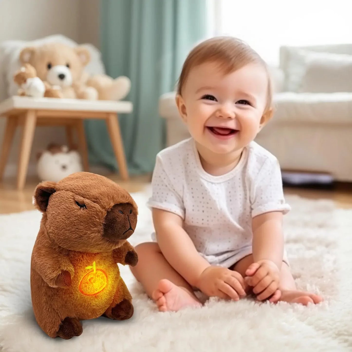 Soothing Capybara Plush – Light & Sound Toy for Babies