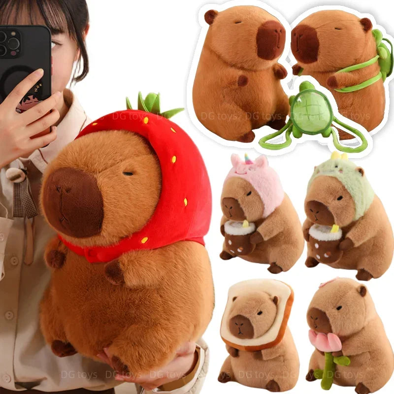 Capybara Plush with Strawberry Hat – 22cm Mini Toy