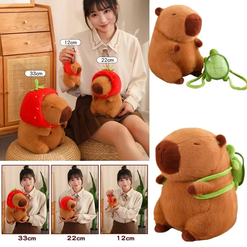 Capybara Plush with Strawberry Hat – 22cm Mini Toy