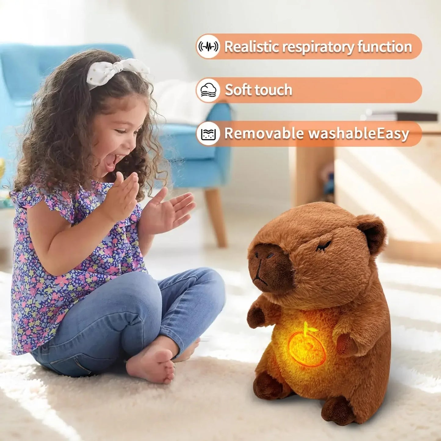 Soothing Capybara Plush – Light & Sound Toy for Babies