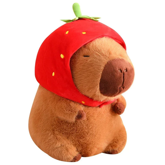 Capybara Plush with Strawberry Hat – 22cm Mini Toy