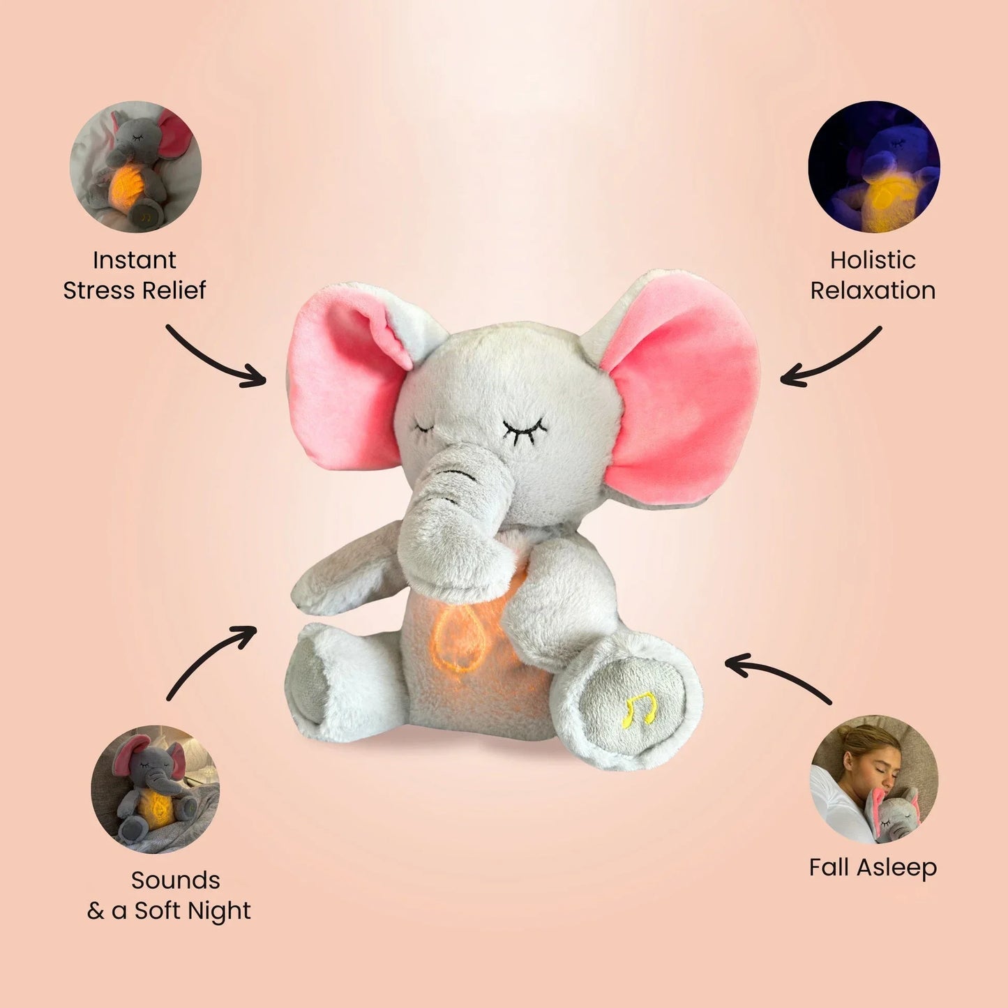 Breathing elephant plush – 4-Mode with music & Light