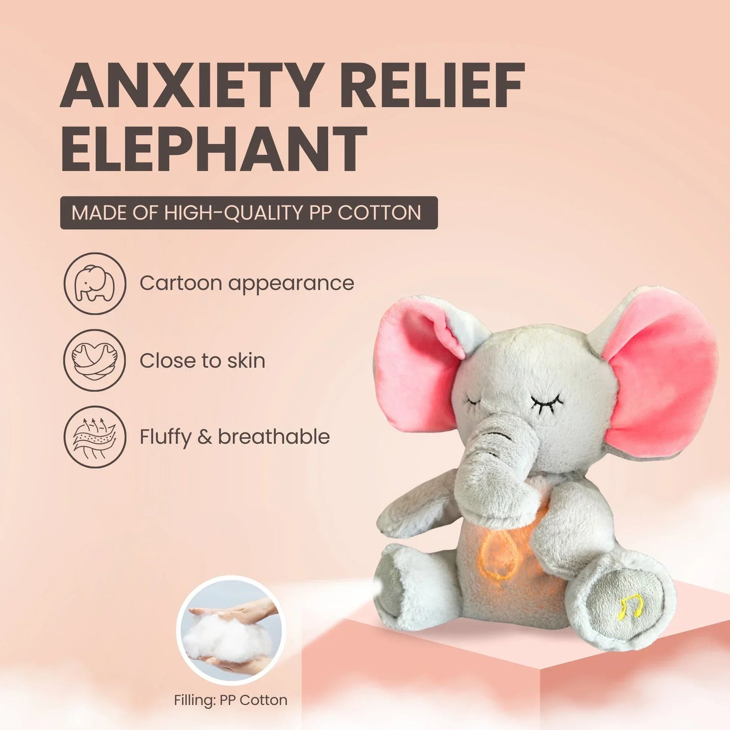 Breathing elephant plush – 4-Mode with music & Light